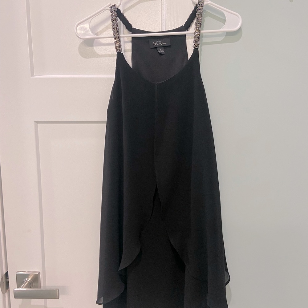 BCX Dress Black Mini Dress with Silver Beaded Straps - Size S
